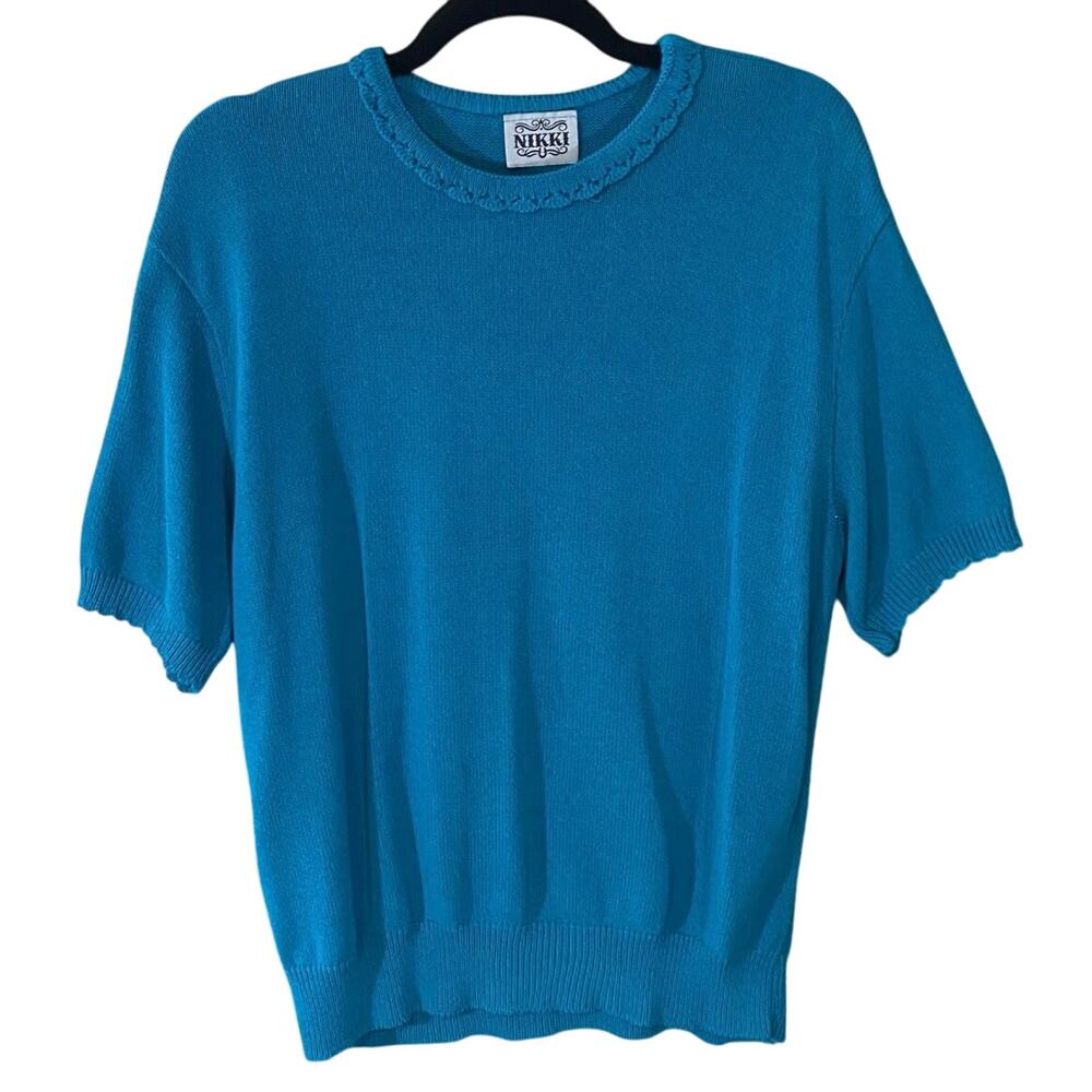 Vintage Nikki Knit Sweater Women’s Short Sleeve Blue Pullover Size L